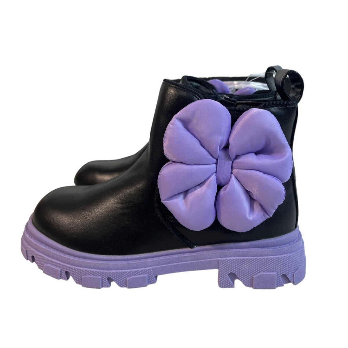 Dream Pairs Girls Side Zipper Chelsea Ankle Booties Purple Bow Knot Sz 1