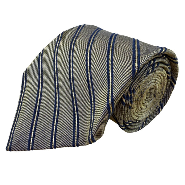 Tommy Hilfiger Mens Blue & Gold 100% Silk Striped Necktie Made In USA