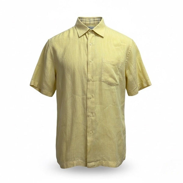 Alex Cannon Mens Yellow Short Sleeve Linen Button-Down Shirt Chest Pocket Sz XL