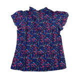 Simplefun Womens Blue Floral Blouse With Ruffled Sleeves Size M