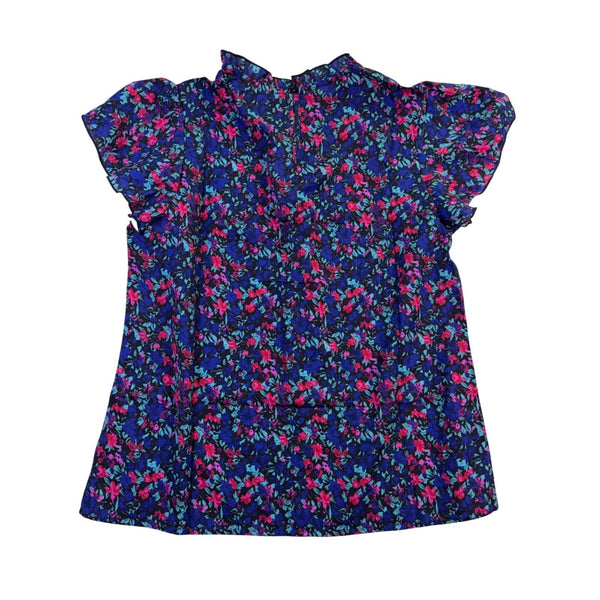 Simplefun Womens Blue Floral Blouse With Ruffled Sleeves Size M