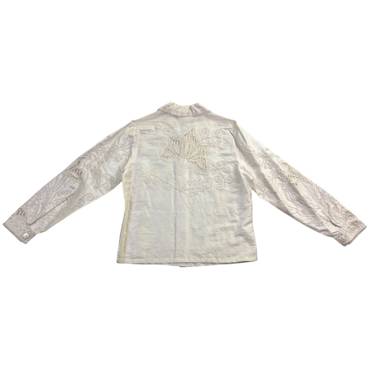 Coldwater Creek Womens Ivory 100% Silk Embroidered Long Sleeve Jacket Size S