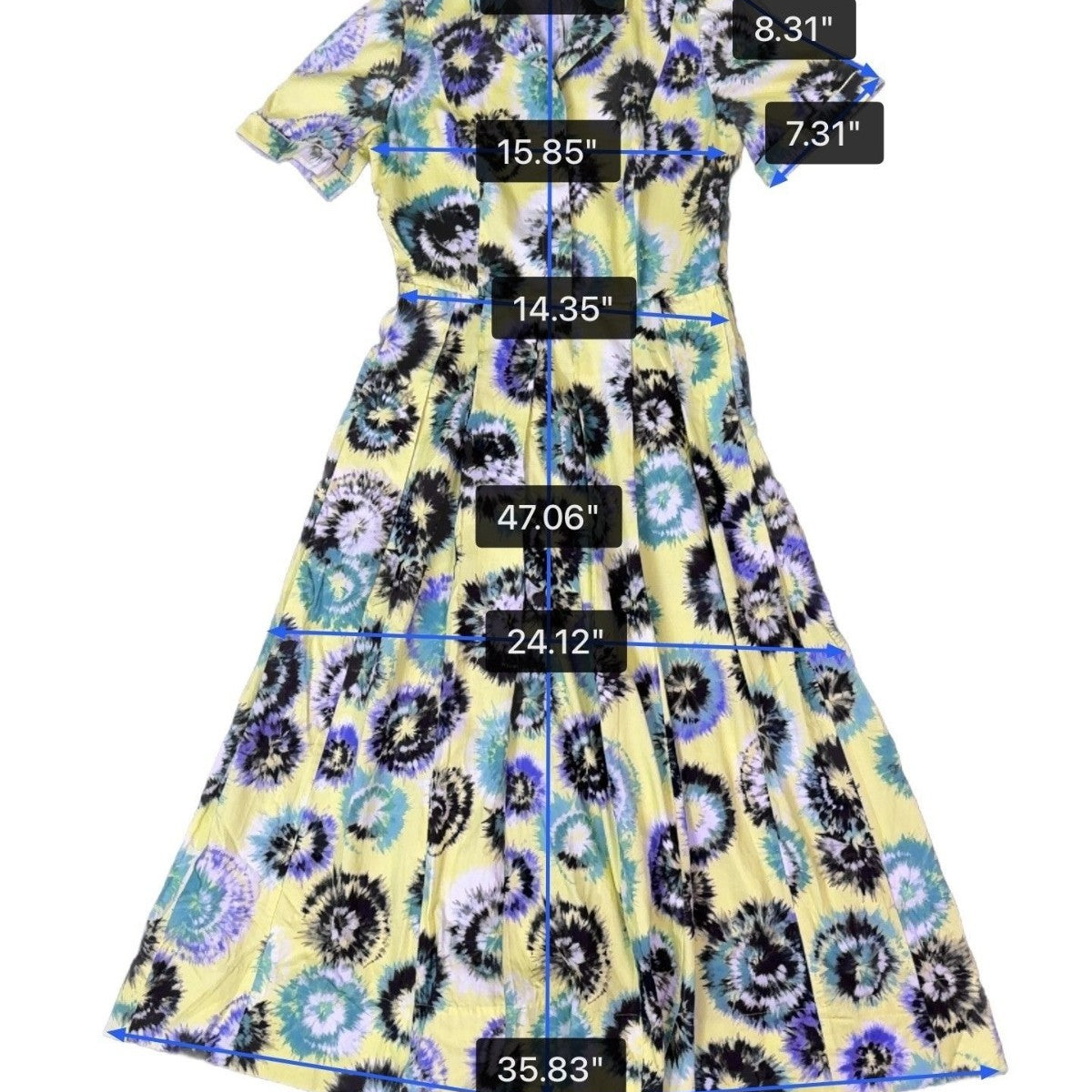 Jason Wu Womens Yellow & Multicolor Midi Dress Tie-Dye Print Short Sleeve Sz 8