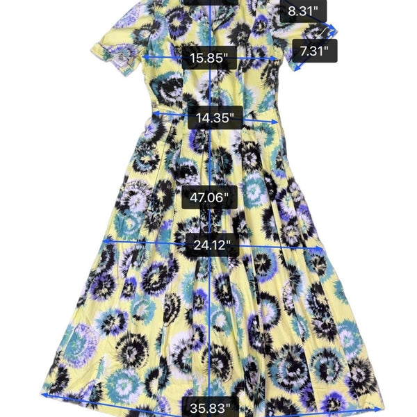 Jason Wu Womens Yellow & Multicolor Midi Dress Tie-Dye Print Short Sleeve Sz 8