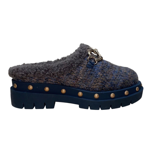 Circus By Sam Edelman Women’s Brown & Blue Faux Wool Cozy Studded Mule Clogs Siz