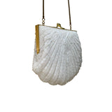 Lindsay Blake Women’s White Beaded Shell Evening Bag With Gold Chain Strap