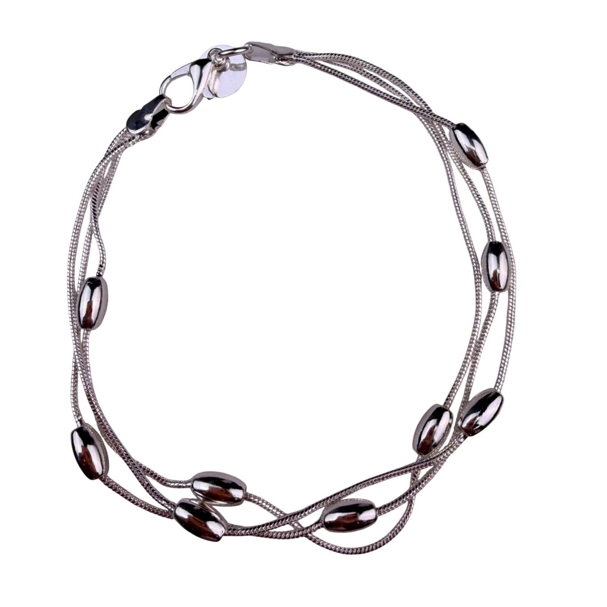 Sterling Silver Tone Womens 3-Strand 925 Bracelet Lobster Clasp Elegant Design