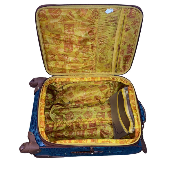 Samantha Brown Unisex Teal & Brown Faux Croc-Embossed Spinner Carry-On Luggage