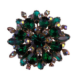 Vintage Gold Tone Women’s Rhinestone Brooch Green & Aurora Borealis