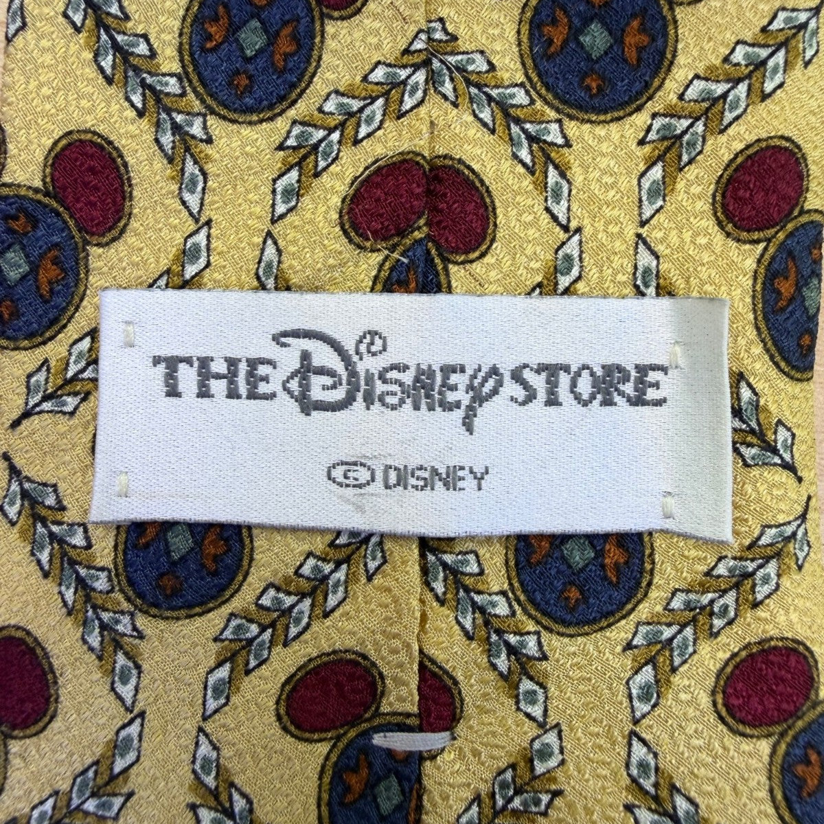 Disney Mens Gold 100% Silk Tie With Mickey Mouse Design Pattern