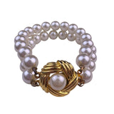 Vintage Faux Pearl Gold Tone Womens Two-Strand Bracelet Knot Clasp Elegant