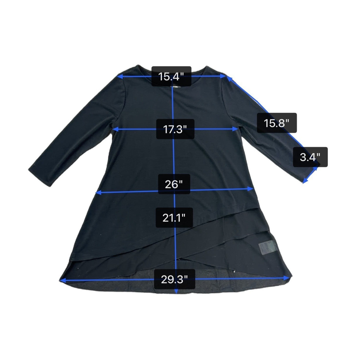 Alfani Womens Black Layered Hem Tunic Top 3/4 Sleeve Stretchy Lightweight Size S
