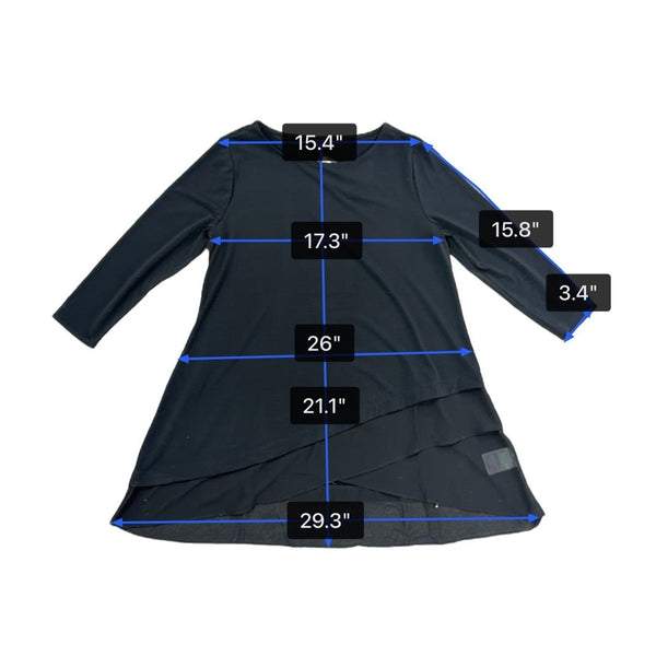Alfani Womens Black Layered Hem Tunic Top 3/4 Sleeve Stretchy Lightweight Size S