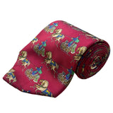 Salvatore Ferragamo Mens Red Silk Tie With Horse & Carriage Print