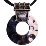Silver Tone Womens Black Leather Necklace W/ White Eye Stone Pendant