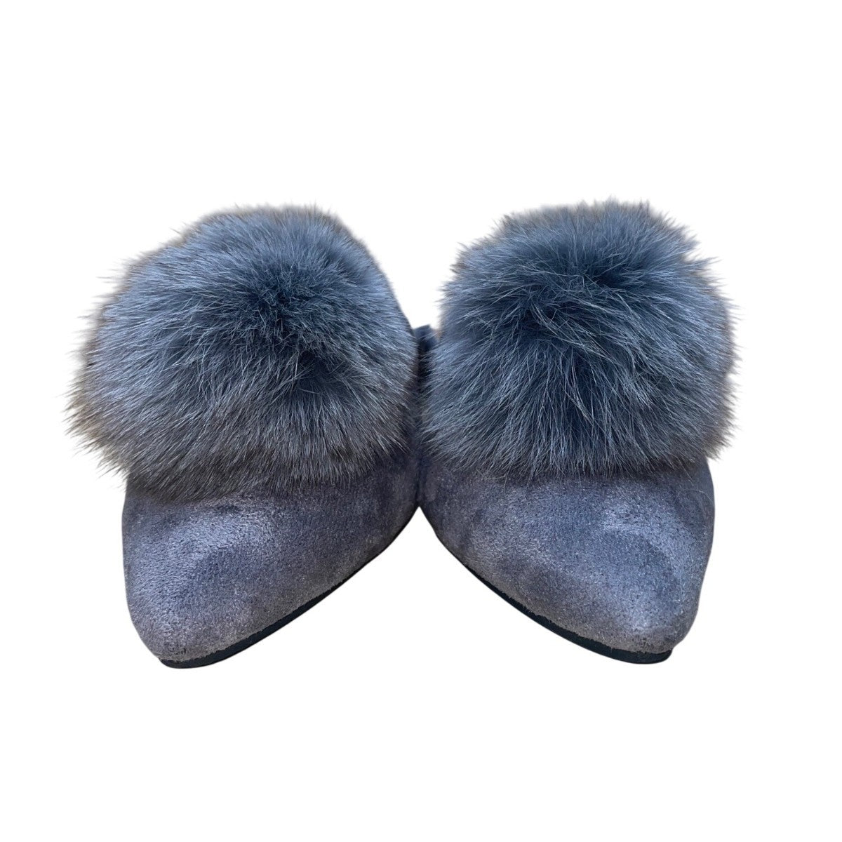 Giuseppe Zanotti Women’s Gray Faux Suede Pom-Pom Almond Toe Slip-On Mules Size 9