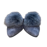 Giuseppe Zanotti Women’s Gray Faux Suede Pom-Pom Almond Toe Slip-On Mules Size 9
