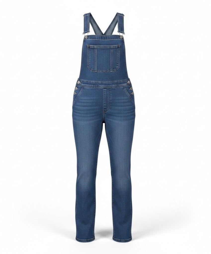 Edikted Womens Blue Denim Straight-Leg Overalls With Adjustable Straps Size M