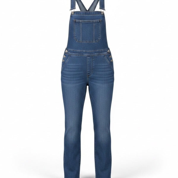 Edikted Womens Blue Denim Straight-Leg Overalls With Adjustable Straps Size M