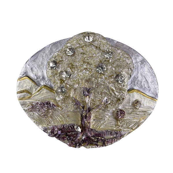 Vintage Oval Tree Of Life With Rhinestones Belt Buckle