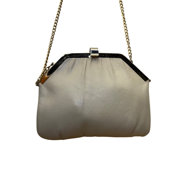 Women's Beige Leather Interior Burgundy LiningChain Strap Clutch Crossbody Bag