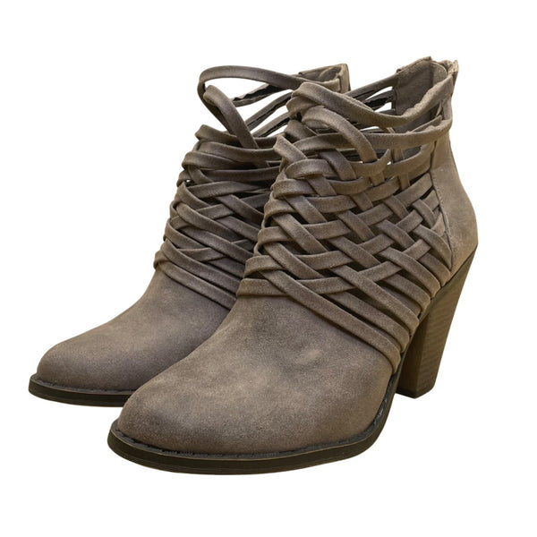 Fergalicious Women’s Taupe Zip Closure Heeled Weever Ankle Booties Size 7.5M