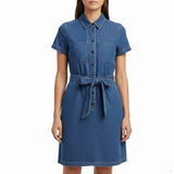J. Crew Womens Blue Cotton Denim Belted Shirt Dress Pocket Detail Casual Size O