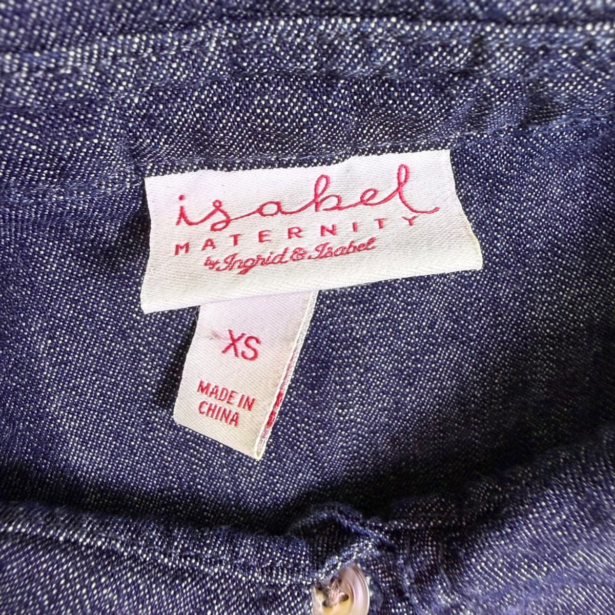 Isabel Maternity Womens Blue Cotton Spandex Long Sleeve Denim Tunic Top Sz XS