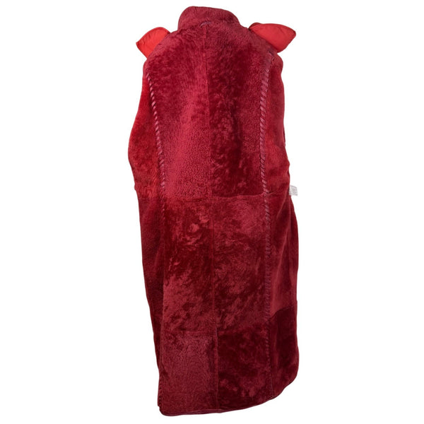 Oscar De La Renta Womens Red Shearling & Leather Long Coat Button Detail Size 8
