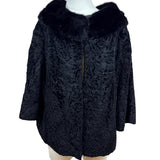 Vintage 50s - 60s Helen L Black Fur Cap Textured Body and Mink-Style Collar S/M