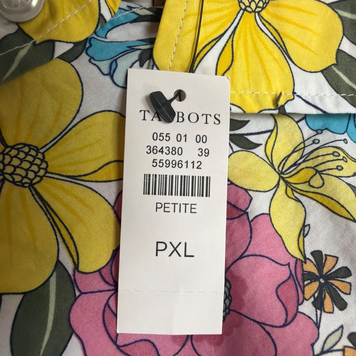 Talbots Petite Womens White Floral Button Front Long Sleeve Shirt Size PXL