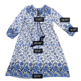 R. Vivimos Womens Blue/White Boho Floral Maxi Dress W/ Long Sleeves Size M