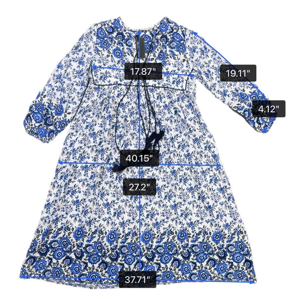 R. Vivimos Womens Blue/White Boho Floral Maxi Dress W/ Long Sleeves Size M