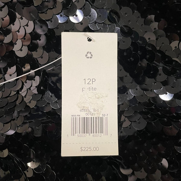 Banana Republic Black Sequin Sleeveless Dress 12P Petite Scoop Neck Front & V-Ba
