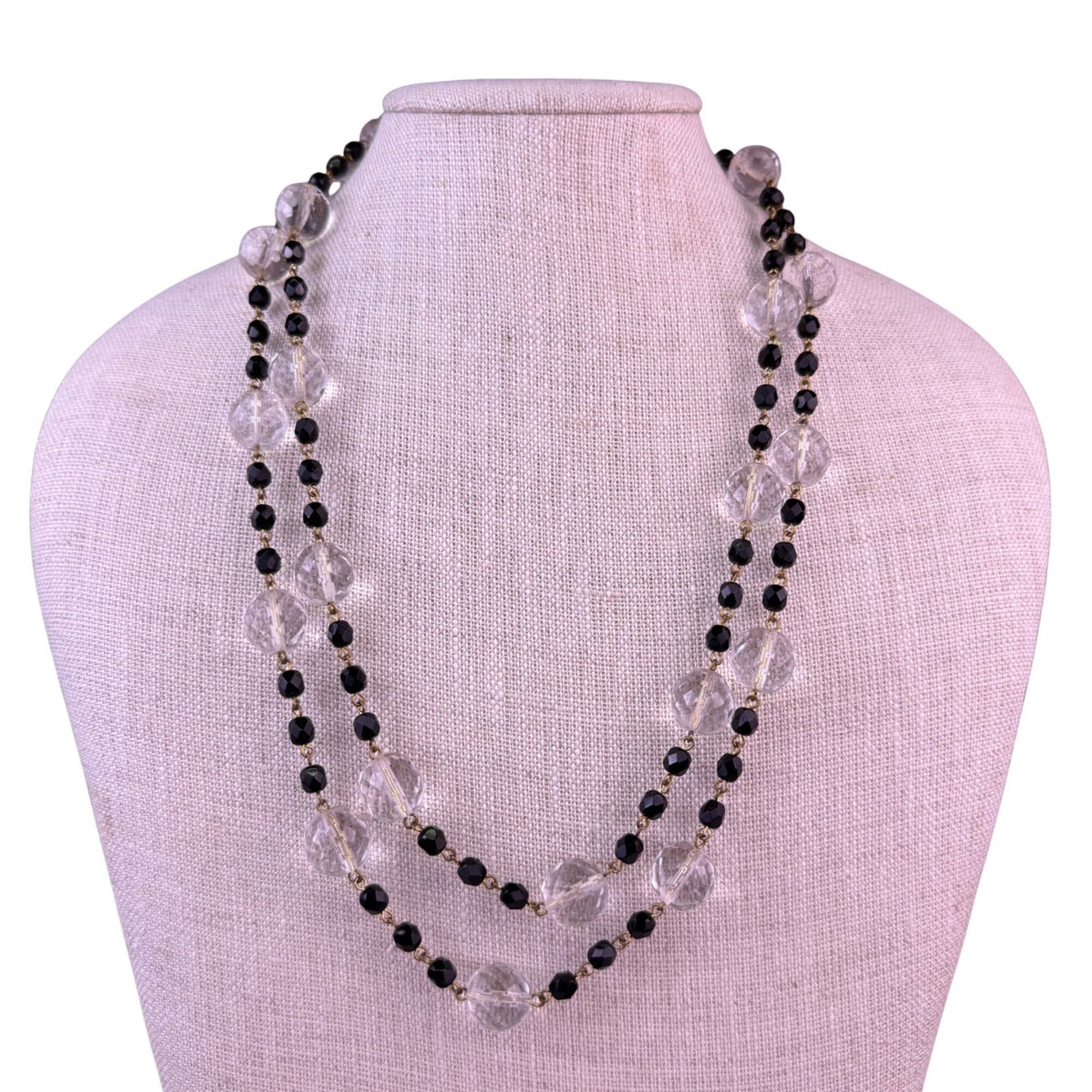 Joan Rivers Womens Black & Clear Lucite Beaded Vintage Necklace Adjustable Chain