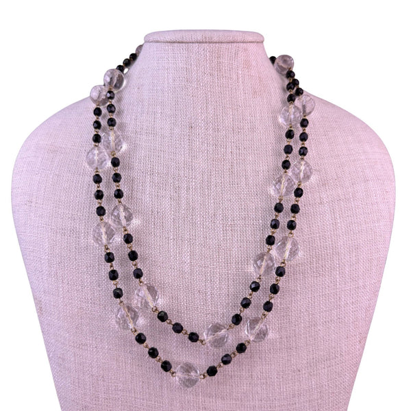 Joan Rivers Womens Black & Clear Lucite Beaded Vintage Necklace Adjustable Chain