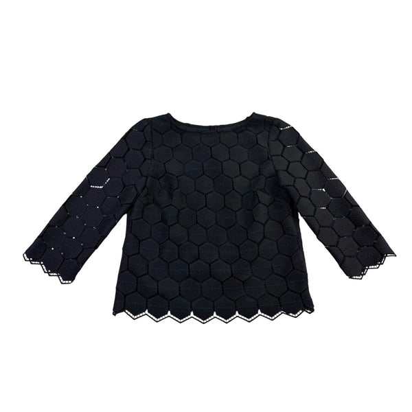 RSVP By Talbots Womens Black Honeycomb Lace 3/4 Sleeve Blouse Size P