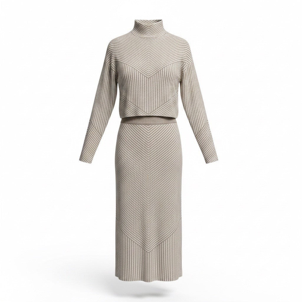 Rachel Zoe Womens Beige Striped Turtleneck Sweater & Maxi Skirt Set S
