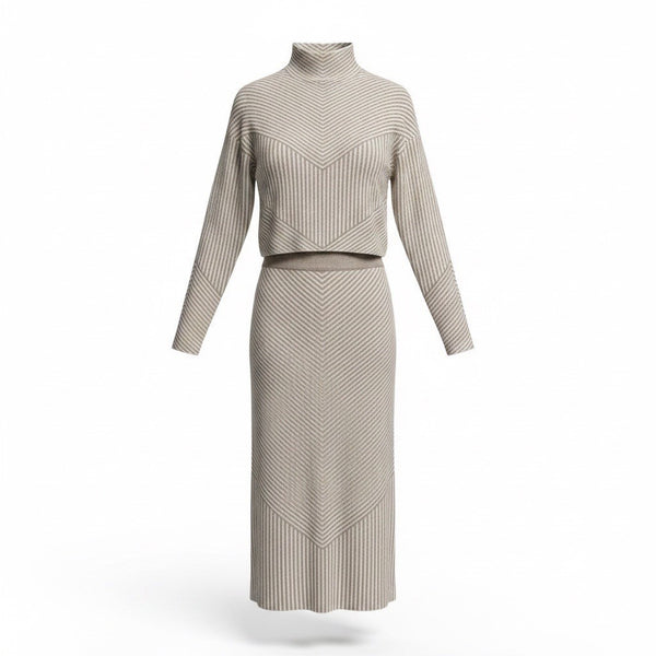 Rachel Zoe Womens Beige Striped Turtleneck Sweater & Maxi Skirt Set S