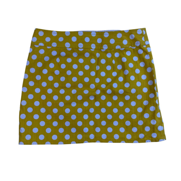 J.Crew Womens Yellow & White Polka Dot 100% Cotton Button Mini Skirt Size 0