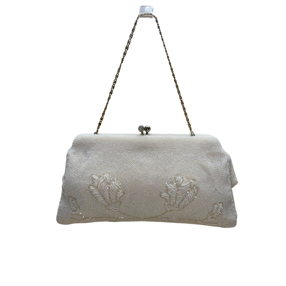 La Regale Women’s Ivory Beaded Floral Detail Evening Bag W/ Chain Strap