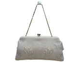 La Regale Women’s Ivory Beaded Floral Detail Evening Bag W/ Chain Strap