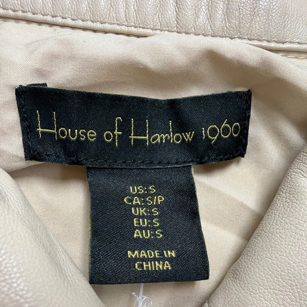 House Of Harlow 1960 Beige Faux Leather Short Sleeve Button-Down Mini Dress Sz S