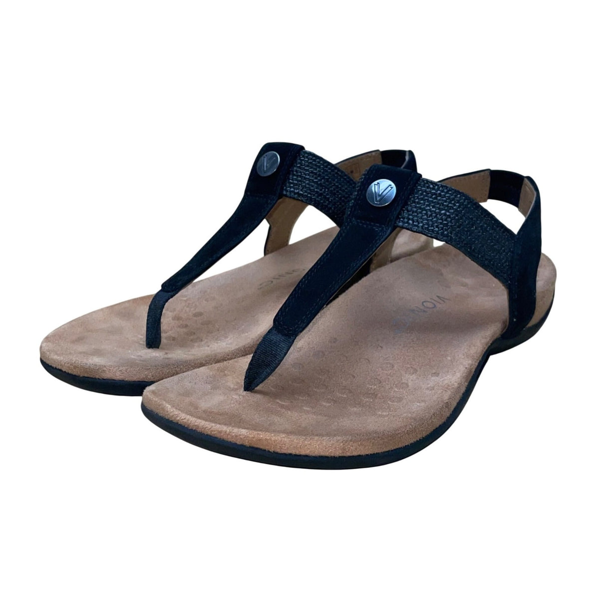 Women’s Black Faux Leather Elastic Thong  Brea Sandals Size 8