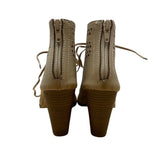 Restricted Womens Beige Peep-Toe Lace-Up Back Zipper Heeled Sandals Sz 8.5