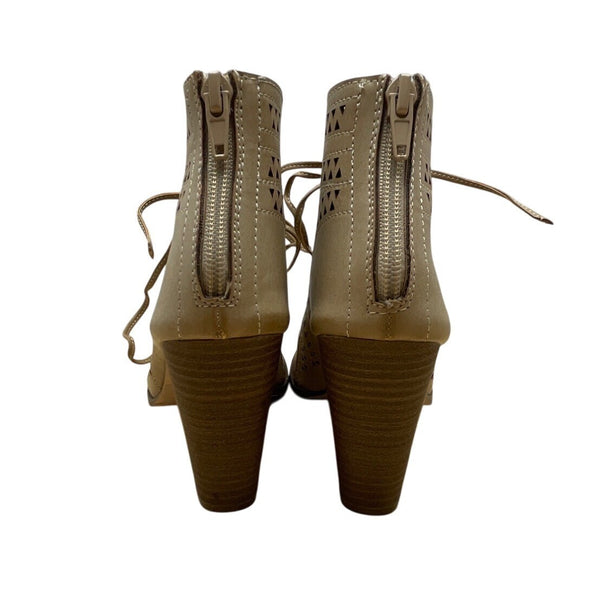 Restricted Womens Beige Peep-Toe Lace-Up Back Zipper Heeled Sandals Sz 8.5