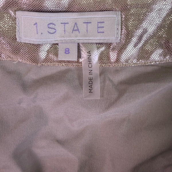 State Womens Silver Metallic Pleated Midi Skirt Size 8