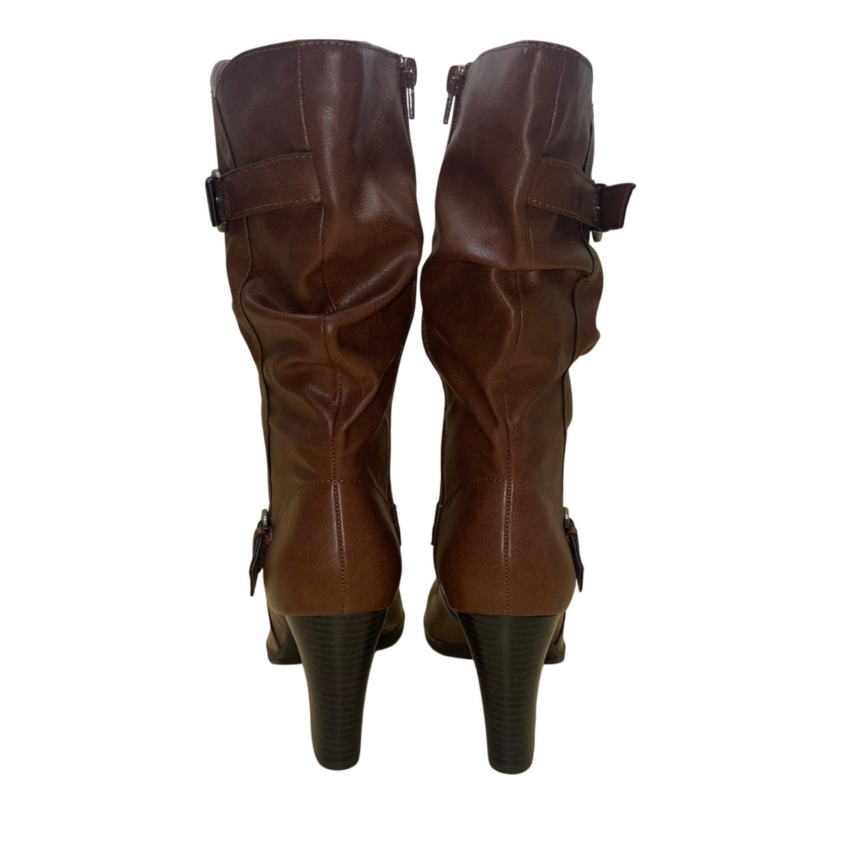 Style&Co Women’s Brown Faux Leather Heeled Mid-Calf Slouch Sachi Boots Size 9M