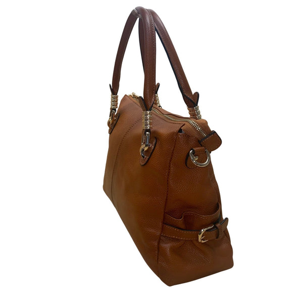 Kattee Women’s Brown Leather Structured Design Dual Handle Satchel Bag