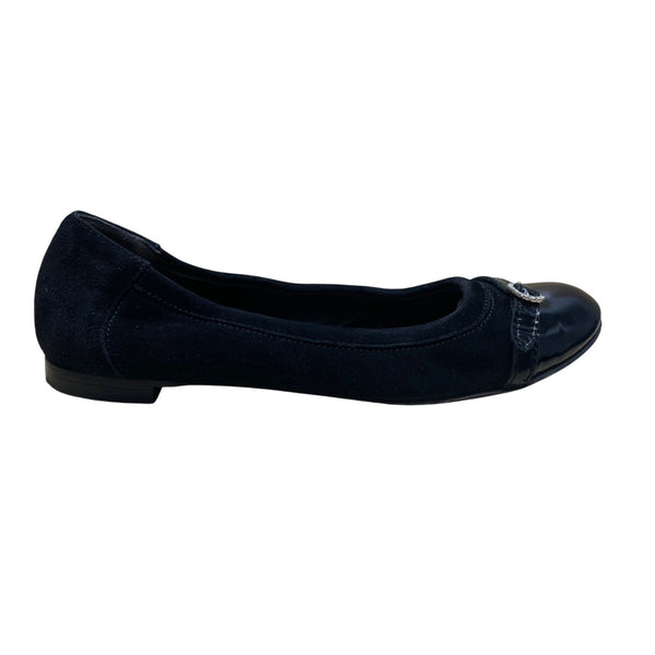Attilio Giusti Leombruni Women’s Black Suede & Patent Cap Toe Flats Size 39